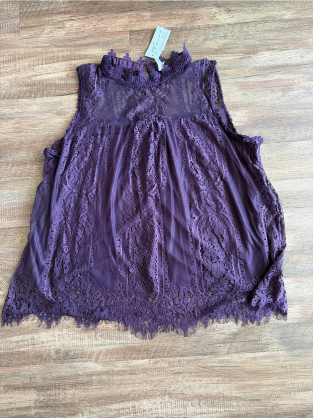 NY Collection Purple Lace Sleeveless Blouse, Size 1X. NWT